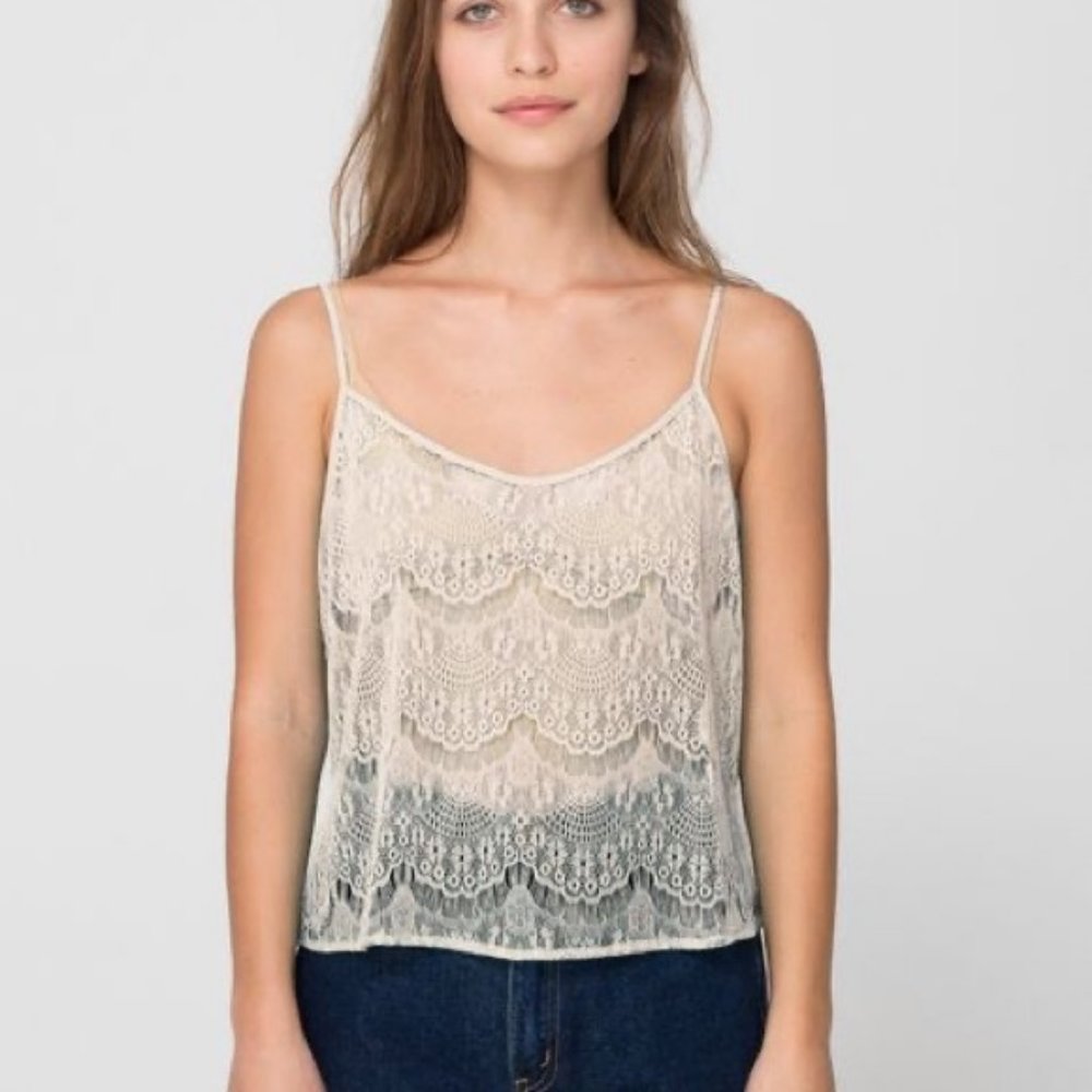 American Apparel Relaxed Fit Cream Sheer Lace Cami